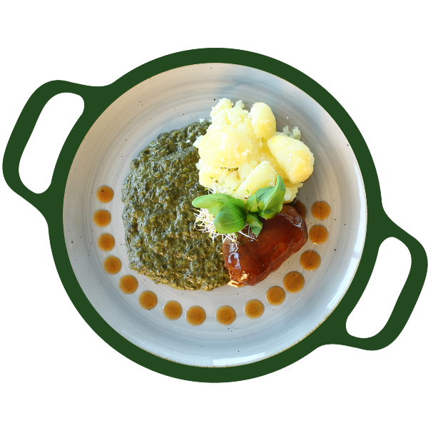 Rundervink, spinazie a la crème,en aardappelen