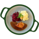 Kipfilet, rode bieten met appel en aardappelen