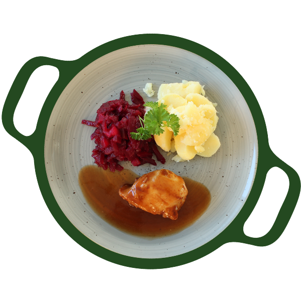 Kipfilet, rode bieten met appel en aardappelen