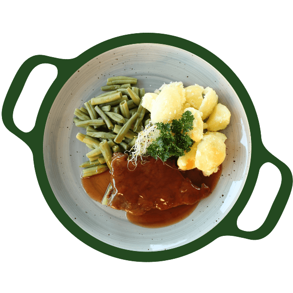 Runderlap, sperziebonen en aardappelen