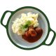 Vegaballetjes, spitskool met saus en aardappelen (Vega)