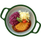 Vegetarische schnitzel, rode kool met appel en aardappelen (Vega)