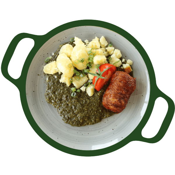 Boomstam, spinazie a la crème, en aardappelen