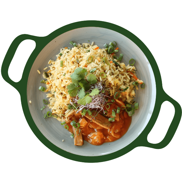 Babi pangang en nasi goreng met ei (NA)