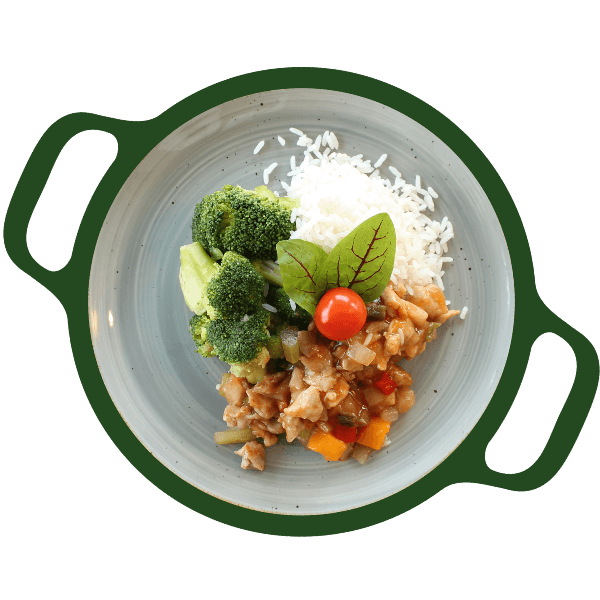 Kip Jambalaya, broccoli en witte rijst (NA)