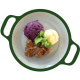 Runderhachee , rode kool met appel en puree(Glut/Lac)