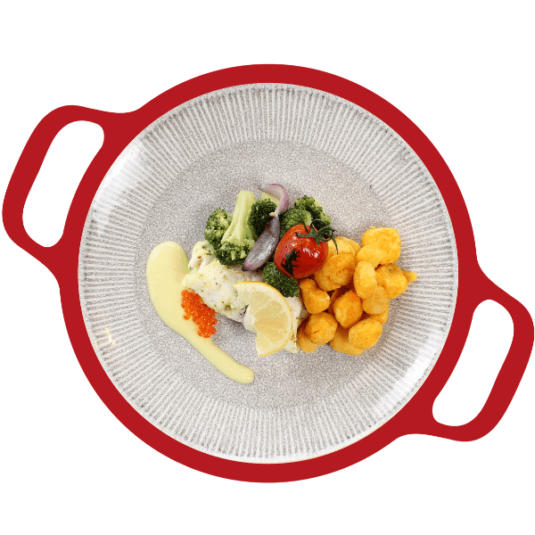 Gevulde scholrol, mosterdsaus, broccoli en krieltjes (Glut/Lac)